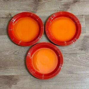 (3) Le Creuset 27cm Orange Flame Dinner Plates Stoneware Orangish Red Plate